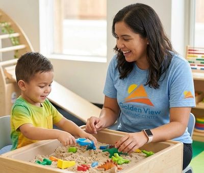 RBT with child during naturalistic play at Golden View Learning Center.