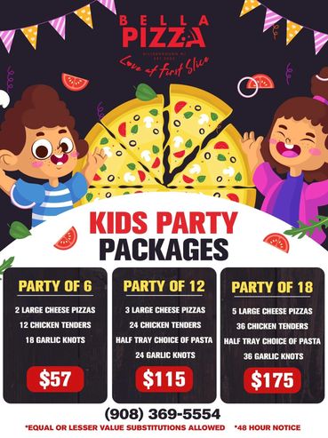 Bella Pizza Kids Party Packages -  Hillsborough NJ 