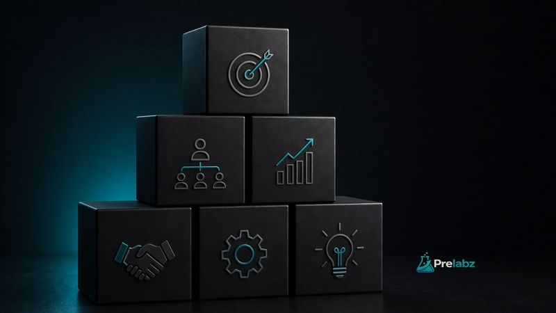 Prelabz venture studio structure system showing startup foundation with aligned components for scalable company building