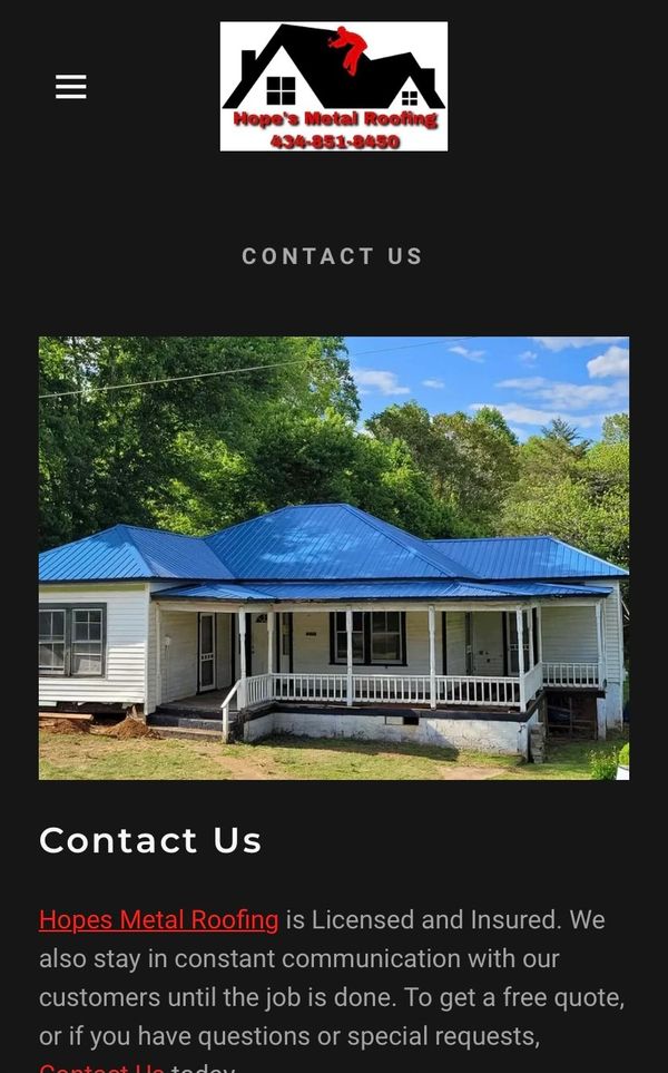 Hopes Metal Roof | Concord Va | Metal Roofing