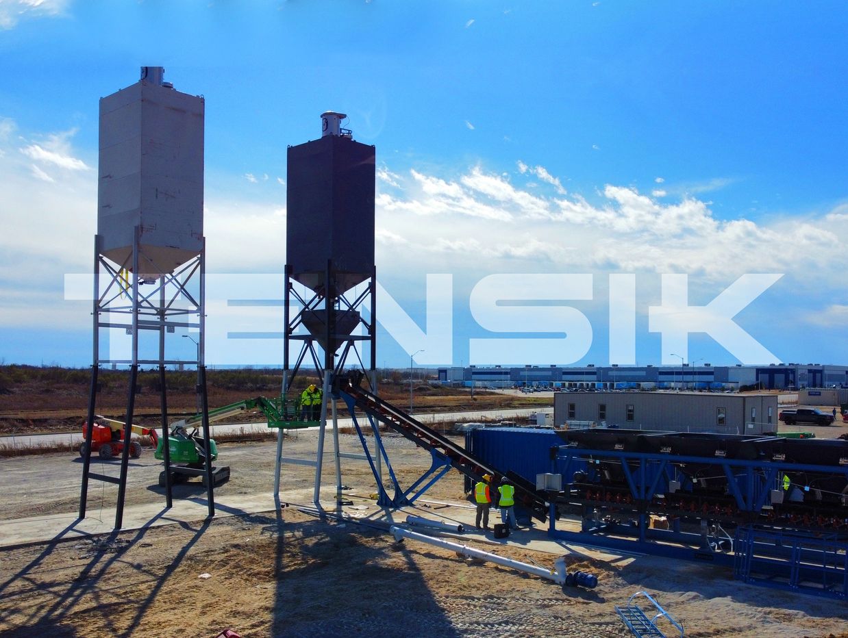 concrete batching plant, portable concrete plant, cement silos