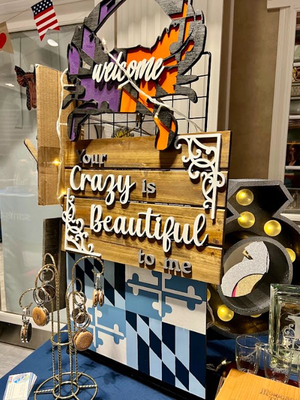 Wood home decor plaques with 3D wood letters.