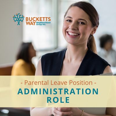 Smiling woman promoting a parental leave administration role at Bucketts Way Neighbourhood Group.
