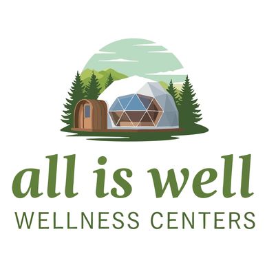 Logo depicting a wellness center with nature and geometric dome structures.
