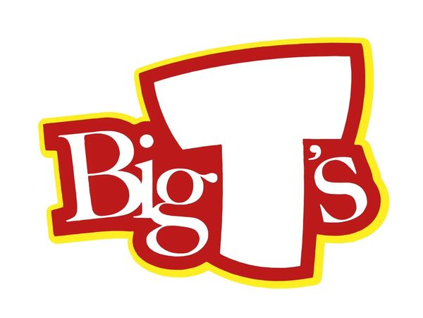 Logo for Big T's with bold red and white lettering.