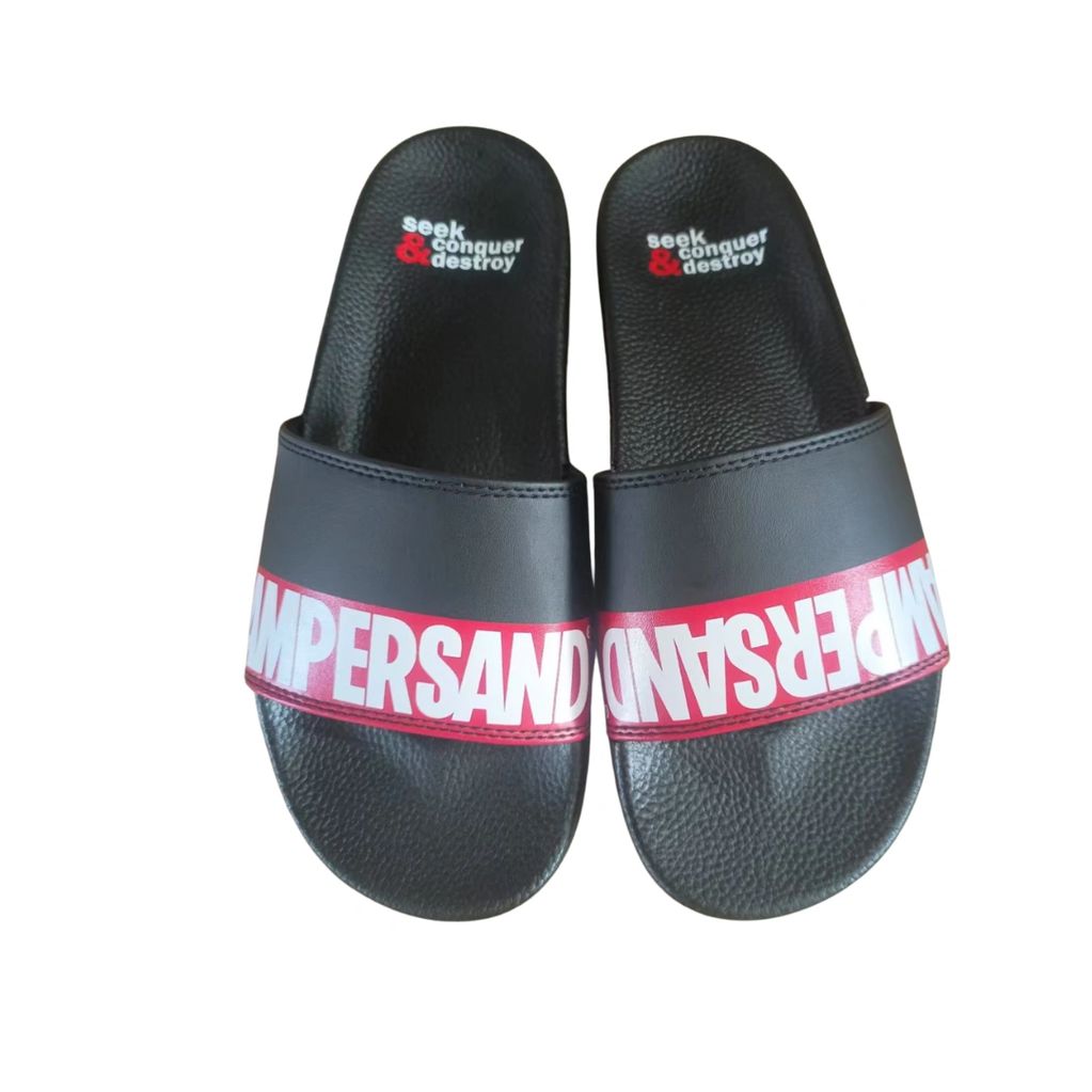 Black slides with bold white and red "AMPERSAND" text and slogan inside.