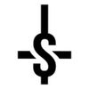 A minimalist black and white dollar sign symbol with horizontal and vertical lines.