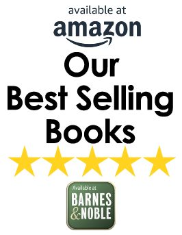 our best selling books are available at Amazon and Barnes and Noble graphic with 5 gold stars and lo