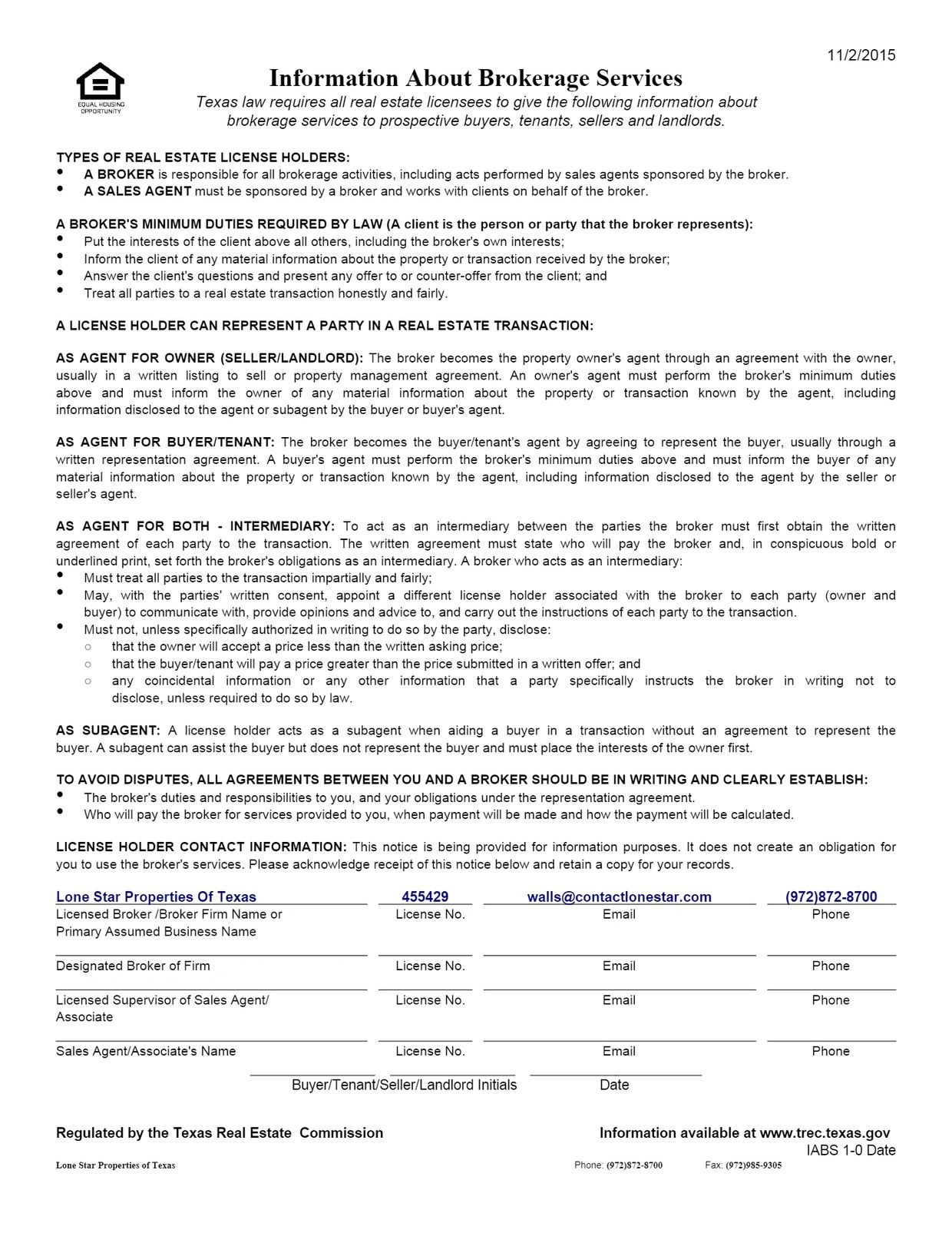 Information About Brokerage Serrvices