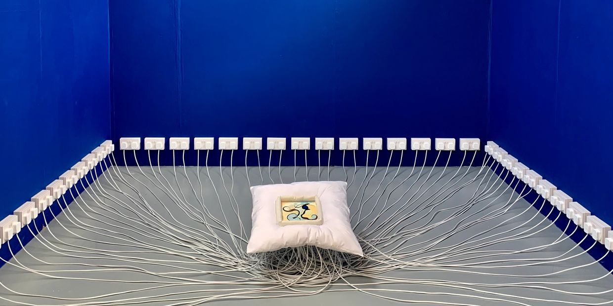 plug sockets in a blue room