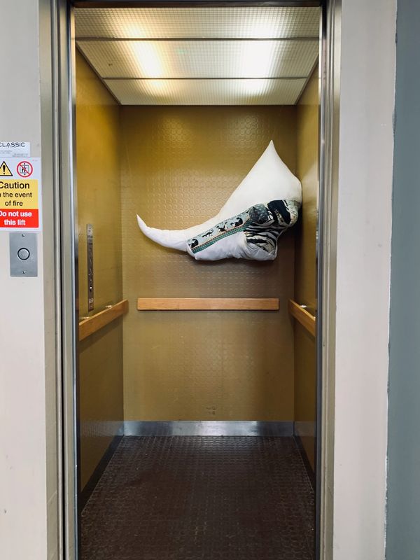 soft sculpture hanging in a lift