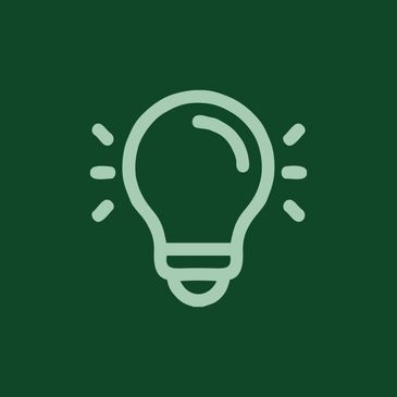 Minimalist light bulb icon on dark green background.