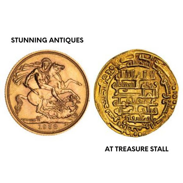 Antiques , historic artefacts and old numismatic collections at Treasure Stall - sovereign and dinar