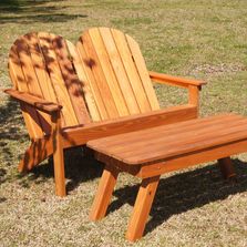 Adirondack outdoor cypress dark brown stain loveseat coffee table wood stainless bolts comfortable