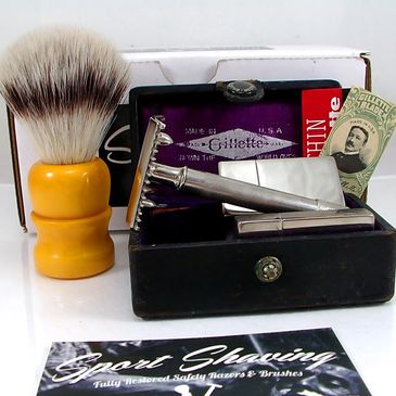 Vintage Safety Razor Shaving Brush Restorations Gillette Badger Brush Replating