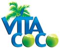 Vita Coco logo with blue text and green coconuts and palm leaves.