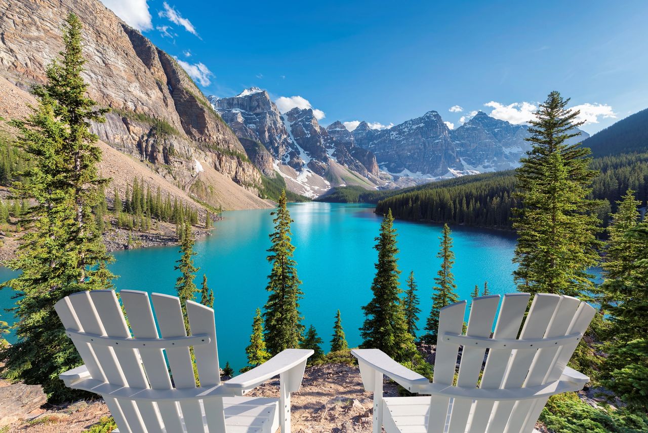 Moraine Lake with Muskoka chairs