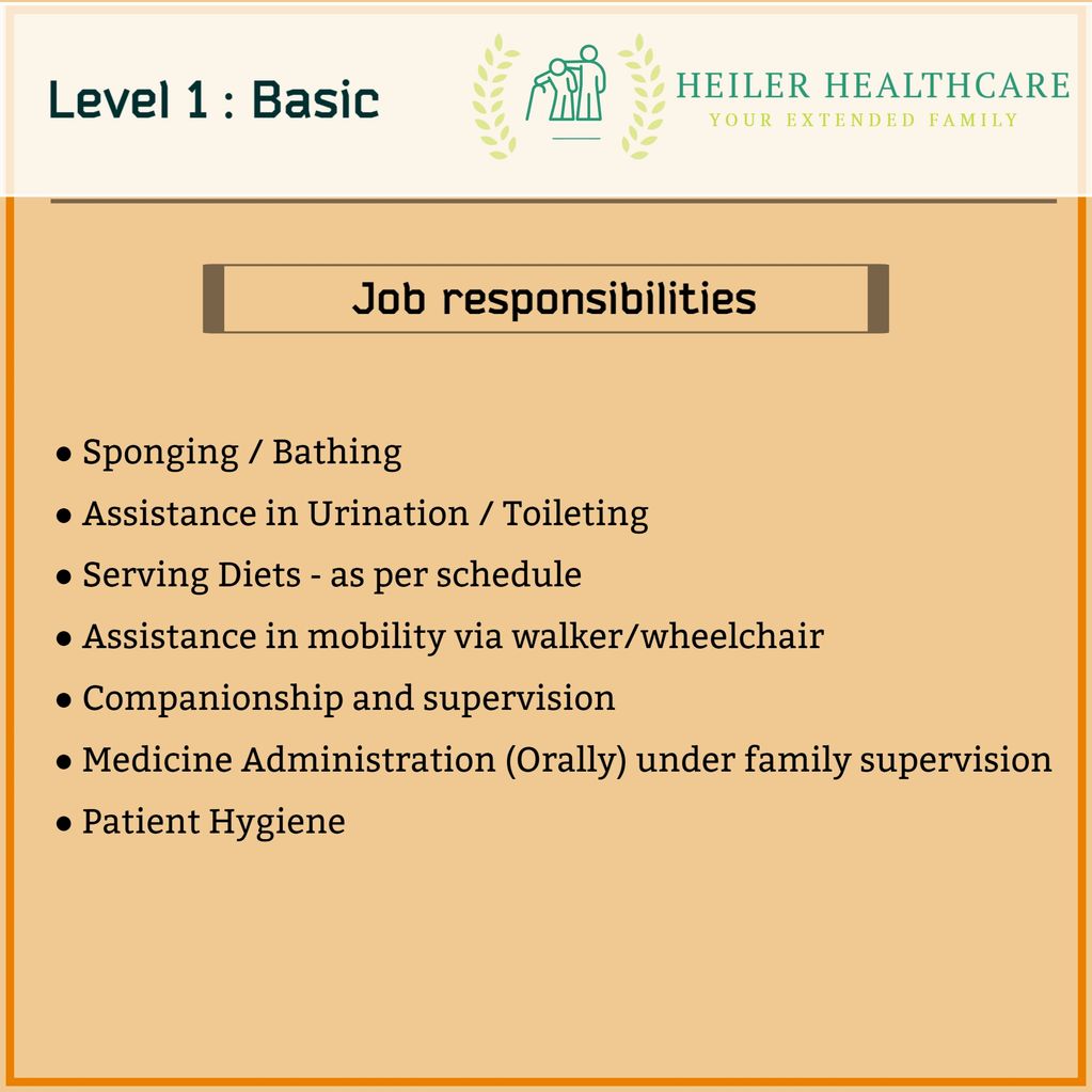 Level 1: Basic Services
These are the basic caregiver services for Elderly care.