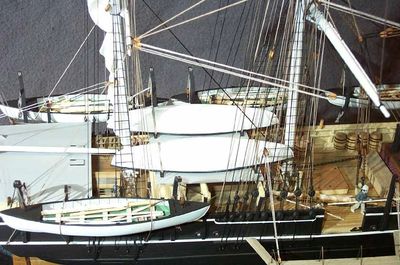 Charles W. Morgan whaling ship model with whaleboats details.