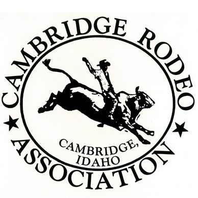 Logo of the Cambridge Rodeo Association in Idaho with a bull rider.