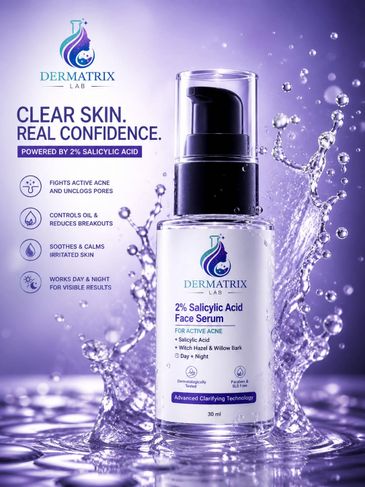 Dermatrix Lab 2% Salicylic Acid Face Serum for clear and calm skin.