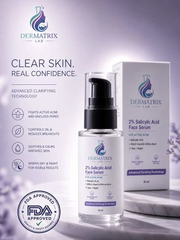 Dermatrix Lab 2% Salicylic Acid Face Serum for clear, acne-free skin.