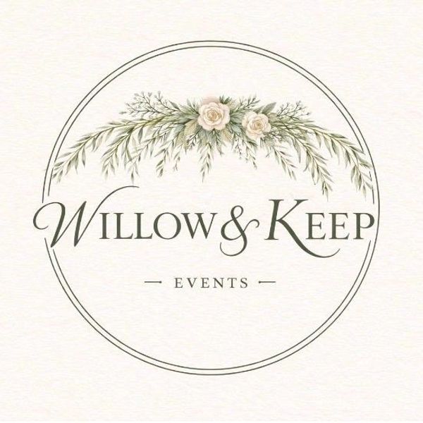 Elegant Willow & Keep Events logo with floral design.