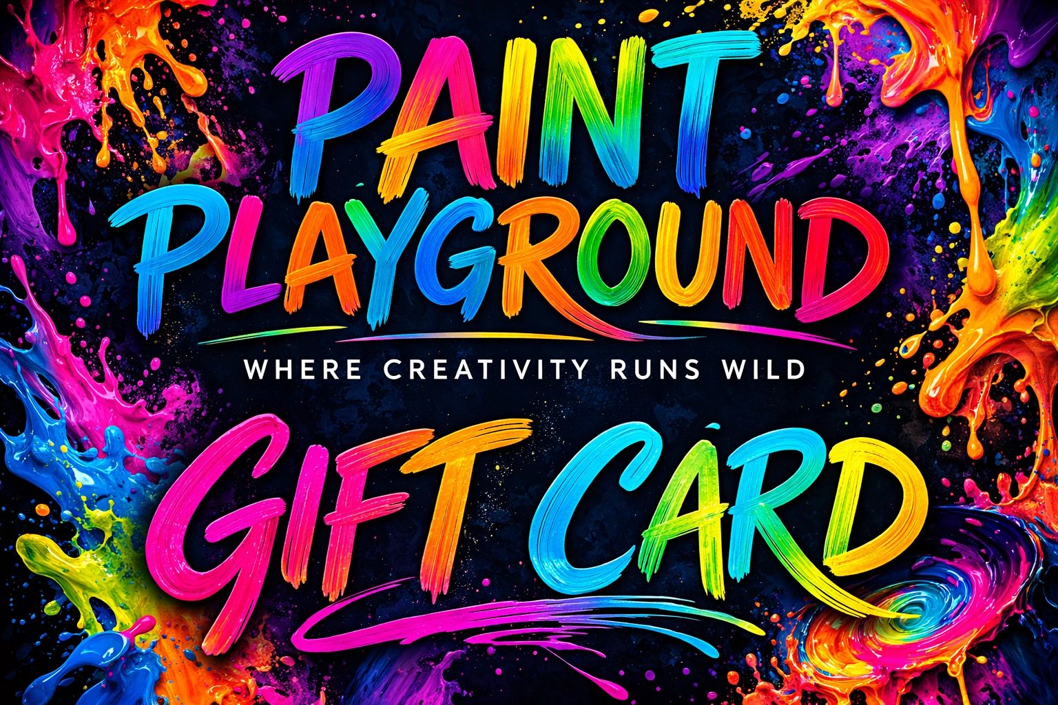 Paint Playground gift card for splatter paint, spin art, and creative fun in Maplewood Mall.