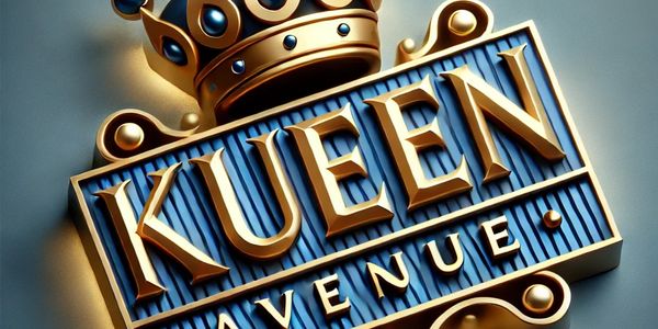 Luxurious gold and blue sign reading 'Kuen Avenue' with a royal crown.