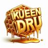 Golden honeycomb with dripping honey and text 'KUEEN DRU'.