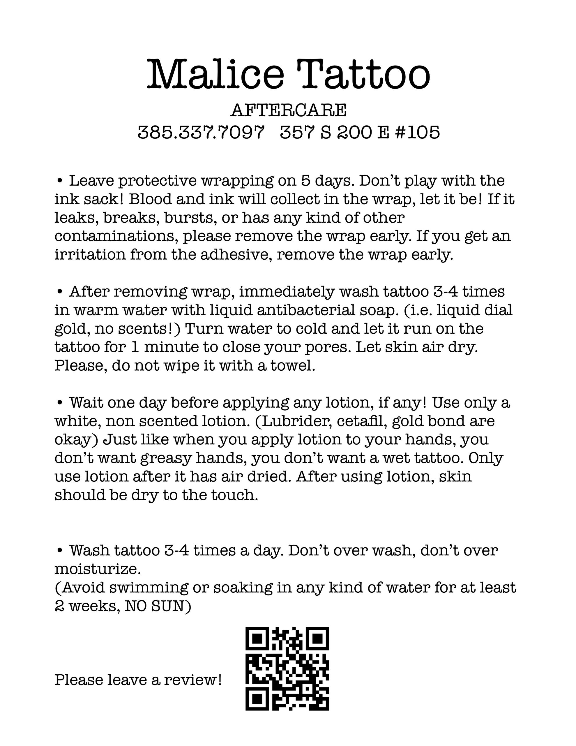Tattoo aftercare instructions printable