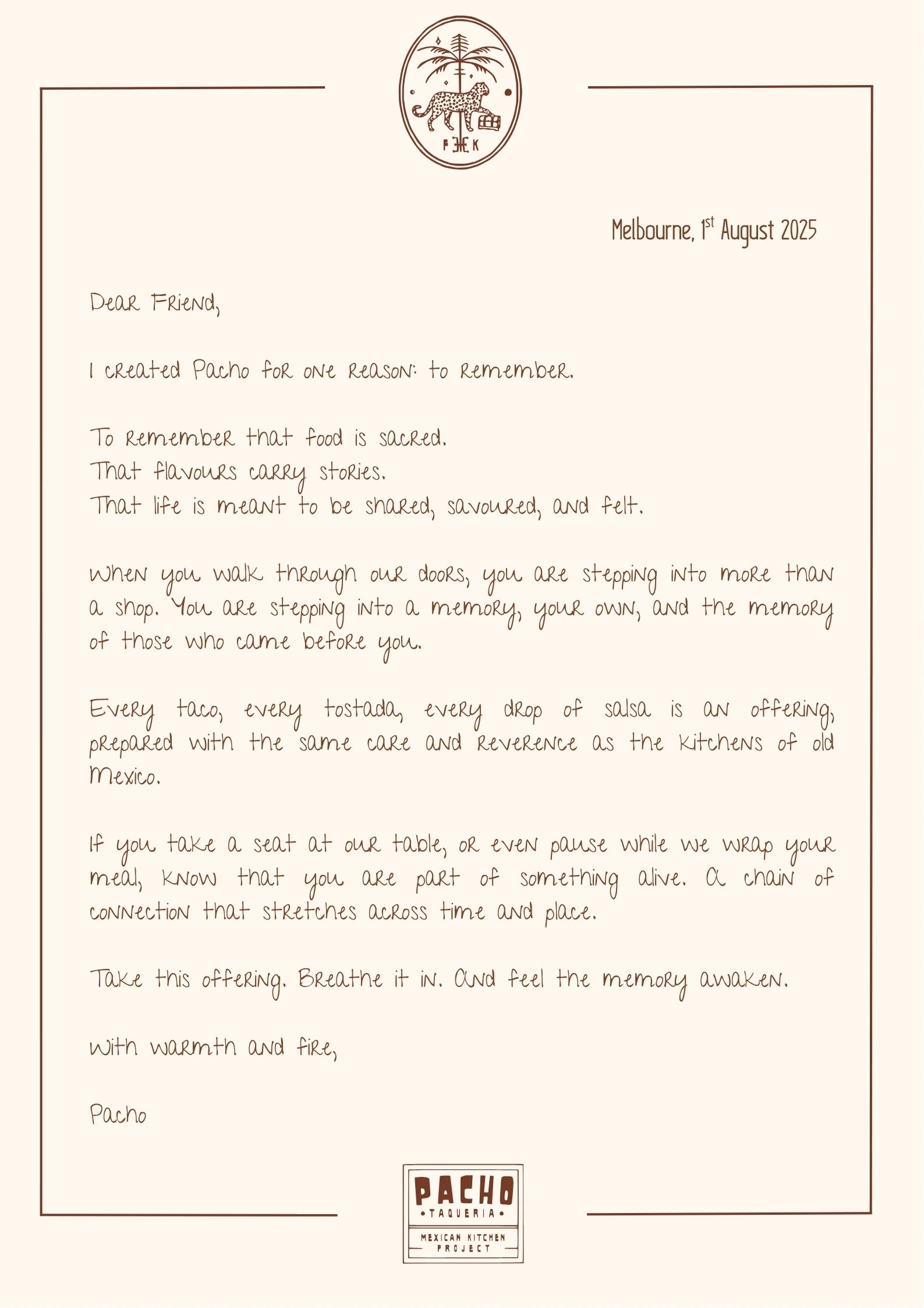 The Story and Philosophy of Pacho. Who Is Pacho? The Flame Keeper’s Role. Why We Cook the Way We Do