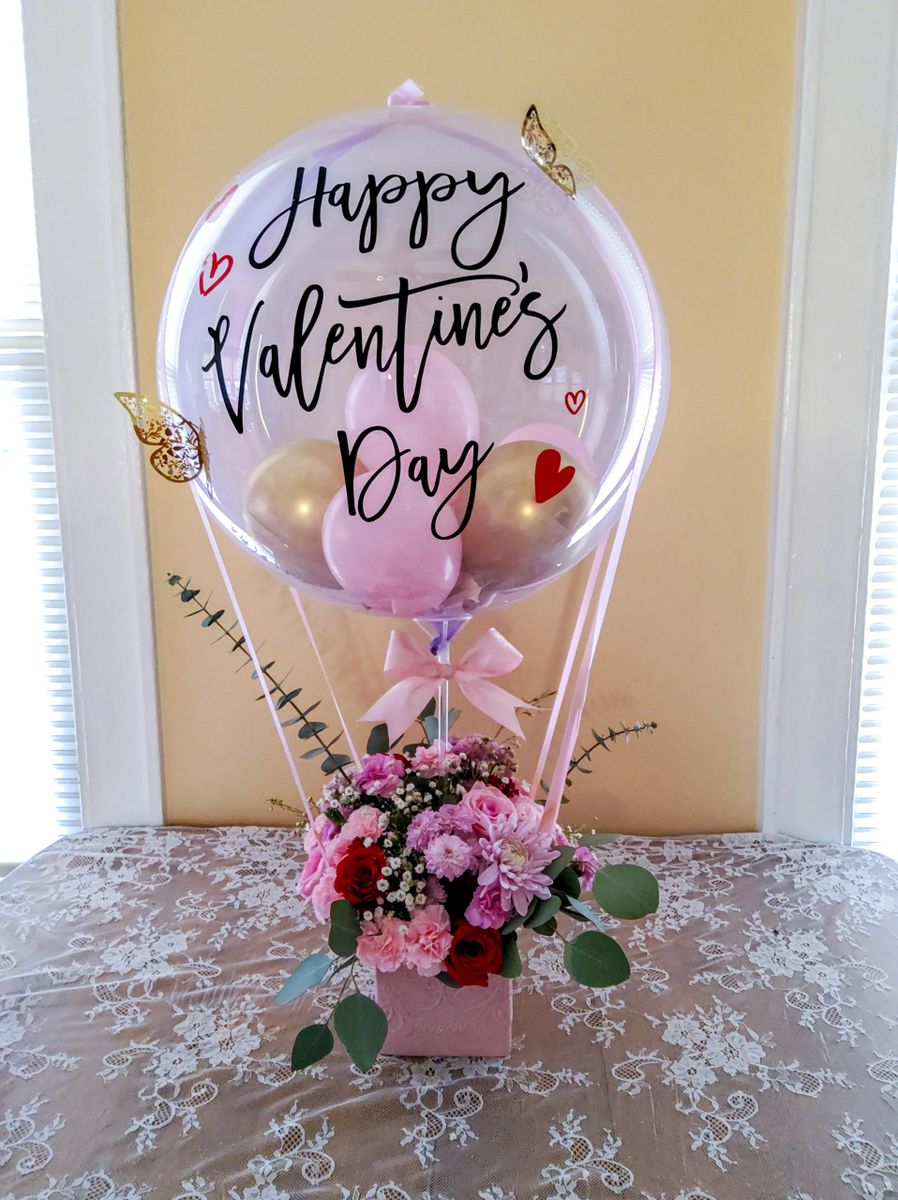 Happy Valentine's Day" Hot-air Bubble Balloon Flower Arrangement