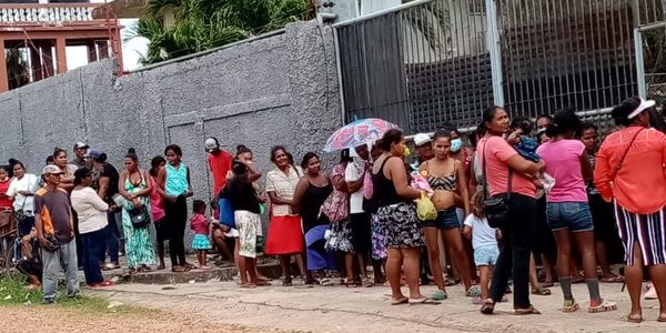The community waiting for food at the Carmelites soup kitchen in Puerto Cabezas