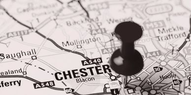Map showing Chester with a pushpin marker.