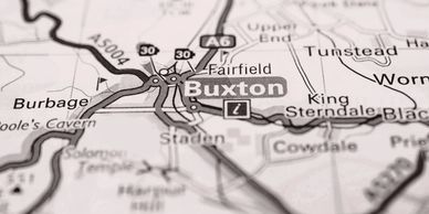 Map focused on Buxton and surrounding areas.
