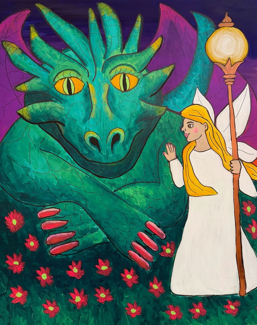 “The Happy Dragon” - 48”x60” acrylic and markers on canvas
