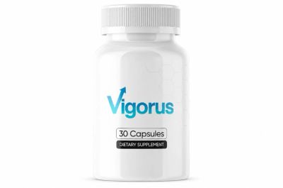 Bottle of Vigorus dietary supplement capsules.