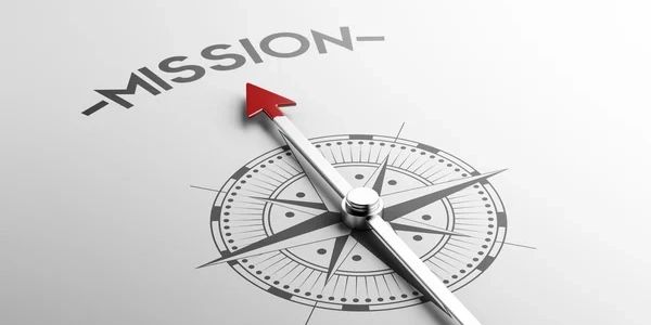 Compass needle pointing towards the word 'MISSION' symbolizing direction and purpose.