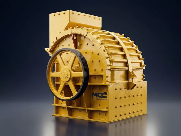 Large yellow industrial machine with a wheel and bolts.