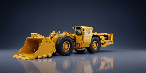 A large yellow CAT mining loader with a front bucket.
