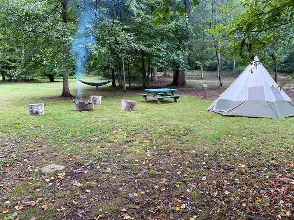 Teepee tent at dry camping site