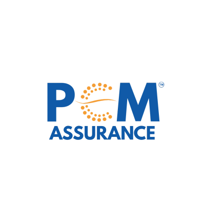 Logo of POM Assurance with blue and orange colors.