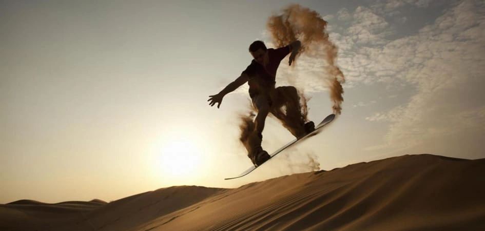 Desert Safari fun: skateboarding for beginners with breathtaking views all around.
