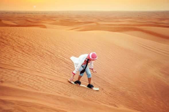 Experience the thrill of skateboarding for beginners in the heart of Dubai's desert safari.