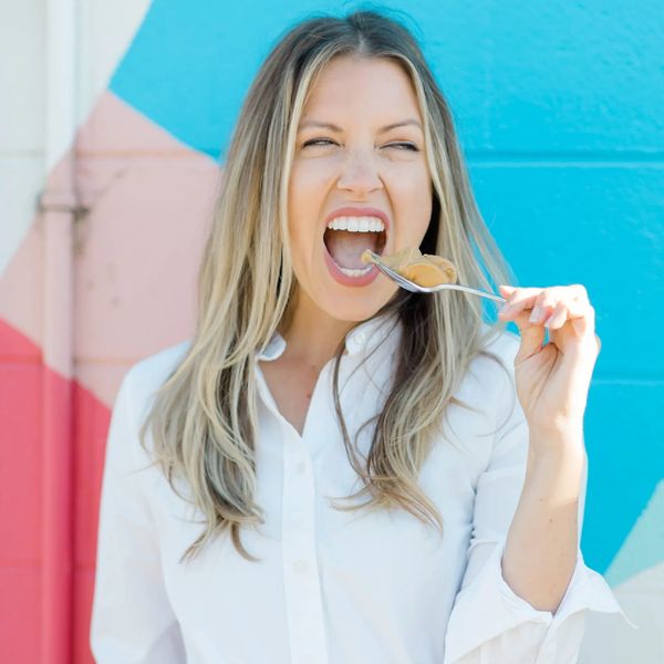 Brittany Joy Fountain eating peanut butter (a tribute to what her mother called her). 