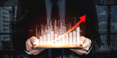 Double Exposure Image of Business and Finance  Businessman with report chart up forward to financial