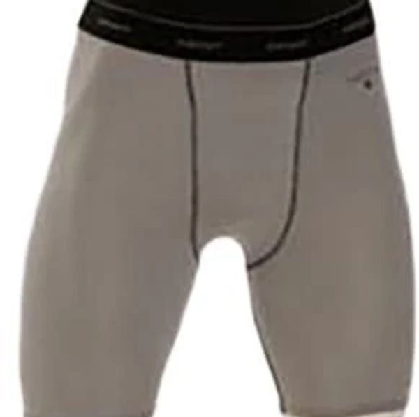 Gray compression shorts with black waistband.