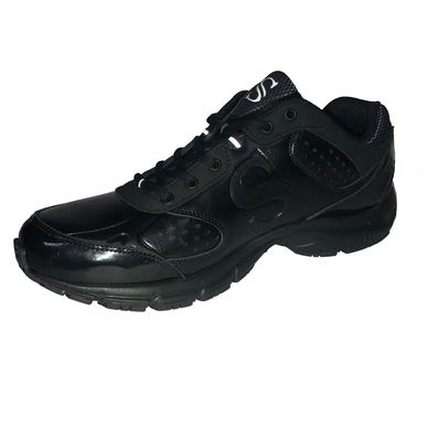 Black athletic sneaker with lace-up design.