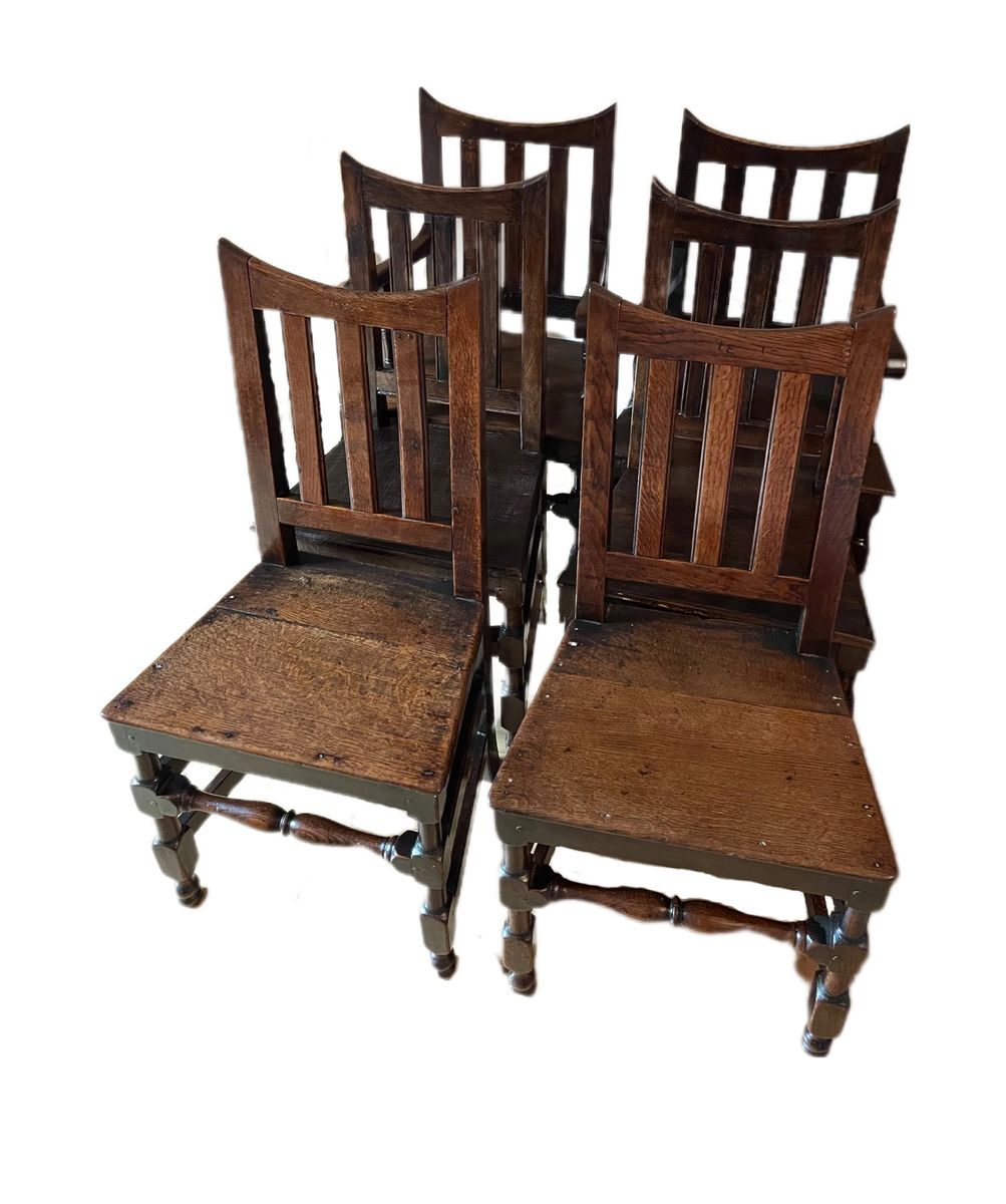 Set of Six 17th century oak dining chairs
